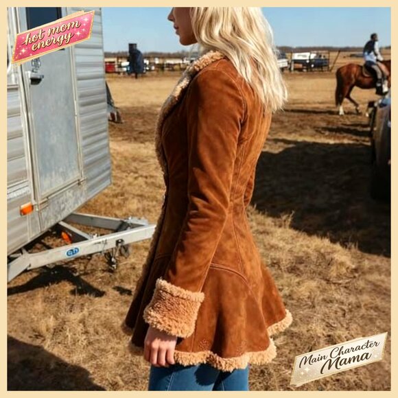 Slim-Fit Faux Leather Sherpa Lined Jacket, Waterproof Winter Coat, Button - Picture 4 of 7